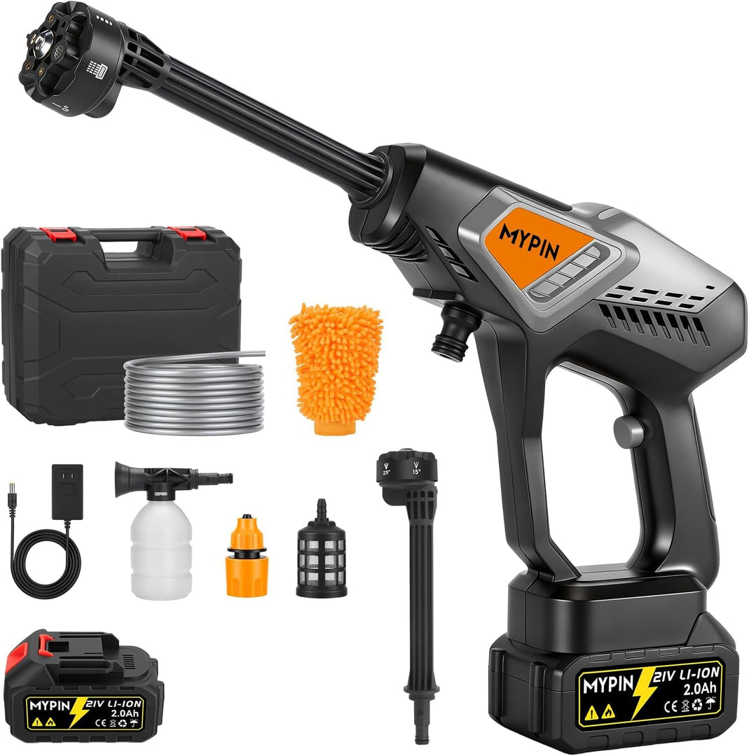MYPIN 600 PSI Cordless Pressure Washer – 21V, Dual Batteries & 6-in-1 Nozzle