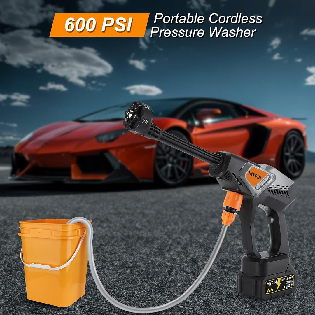 MYPIN 600 PSI Cordless Pressure Washer – 21V, Dual Batteries & 6-in-1 Nozzle